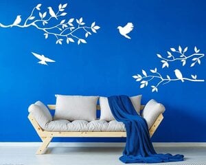 Linnut ja puun oksat - ympäristöystävällisestä vinyylistä valmistettu seinätarra, 110x82 cm, valkoinen. hinta ja tiedot | Sisustustarrat | hobbyhall.fi