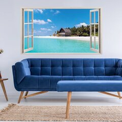 Vinyyli seinätarra 3D-ikkunalla ja merinäköalalla, rannan mökki - 130 x 80 cm hinta ja tiedot | Sisustustarrat | hobbyhall.fi