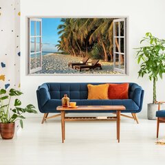 Vinyyli seinätarra 3D-ikkunalla rannan merinäkymällä - 130 x 80 cm hinta ja tiedot | Sisustustarrat | hobbyhall.fi