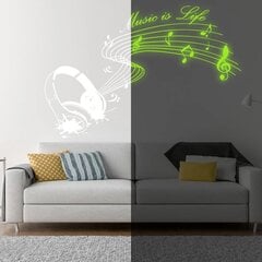 Hehkuva musiikkiteemainen seinätarra, jossa heijastava kuva ja teksti "Music is Life" - 160 x 109 cm. hinta ja tiedot | Sisustustarrat | hobbyhall.fi