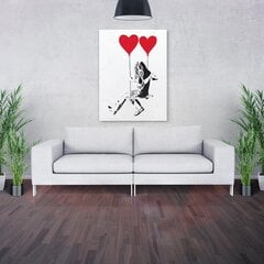 Seinämaalaus kankaalle painettu Banksyn graffitit - tyttö sydänmuotoisilla ilmapalloilla sisustuselementtinä - 120 x 81 cm hinta ja tiedot | Taulut | hobbyhall.fi
