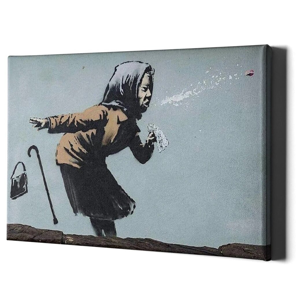 Banksyn seinäkangas "Isoäiti aivastaa" - Graffitikangas 78x55cm hinta ja tiedot | Taulut | hobbyhall.fi