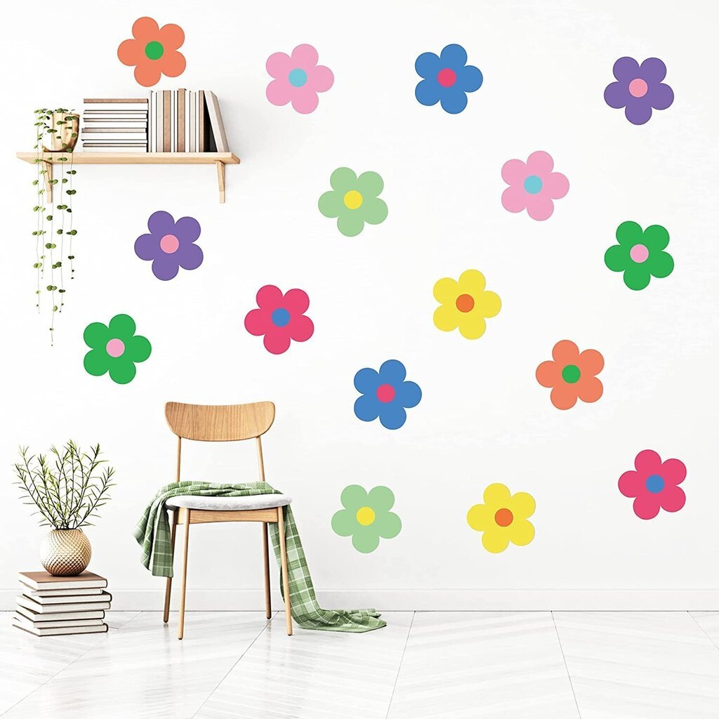 Värikkäät seinätarrat Cute Retro Flowers, vedenkestävät ja turvalliset seinille, 16 kpl (Ø 18 cm) vinylitarroja. hinta ja tiedot | Sisustustarrat | hobbyhall.fi