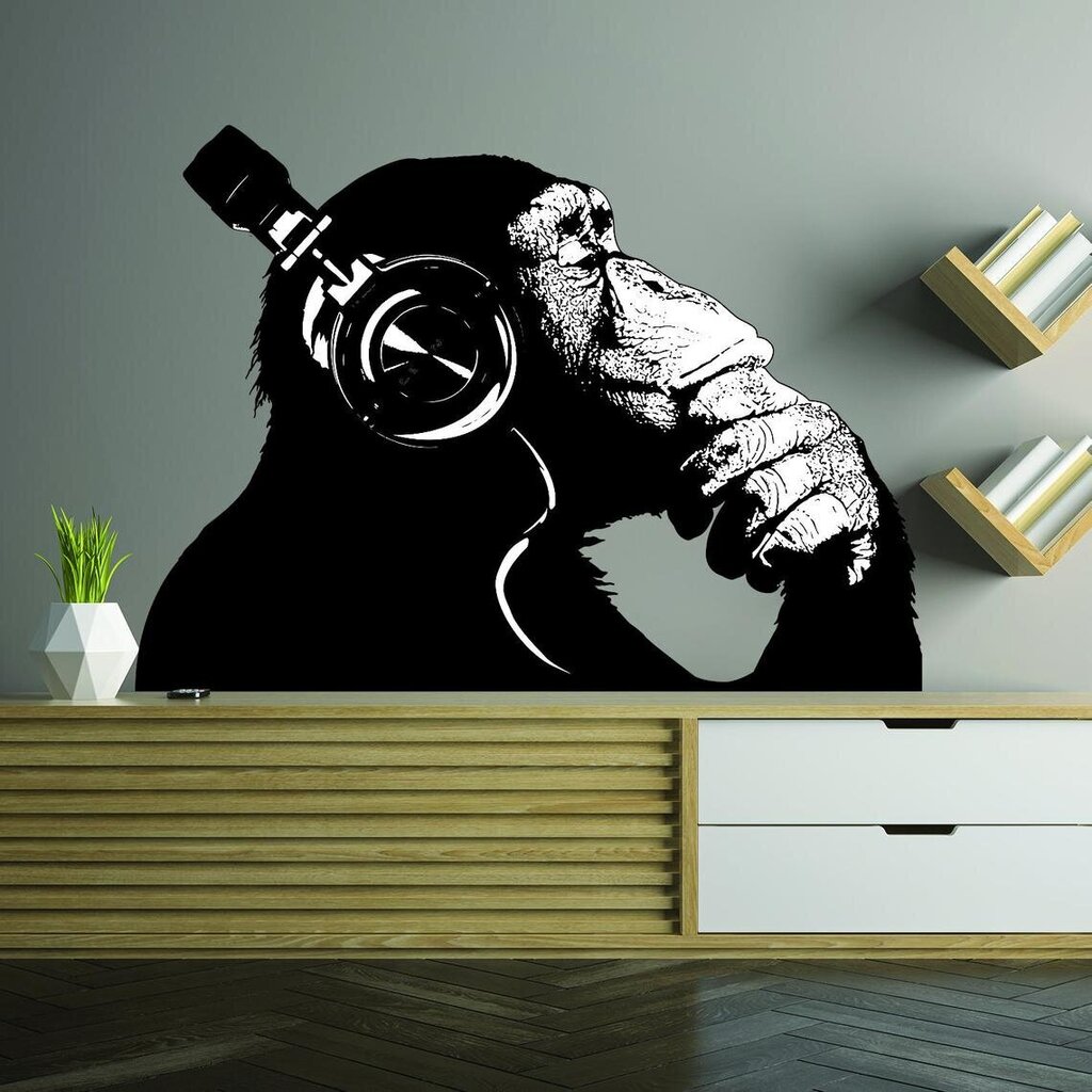 Vinyyli seinätarra - Banksyn apina kuulokkeilla, 120 x 80 cm hinta ja tiedot | Sisustustarrat | hobbyhall.fi