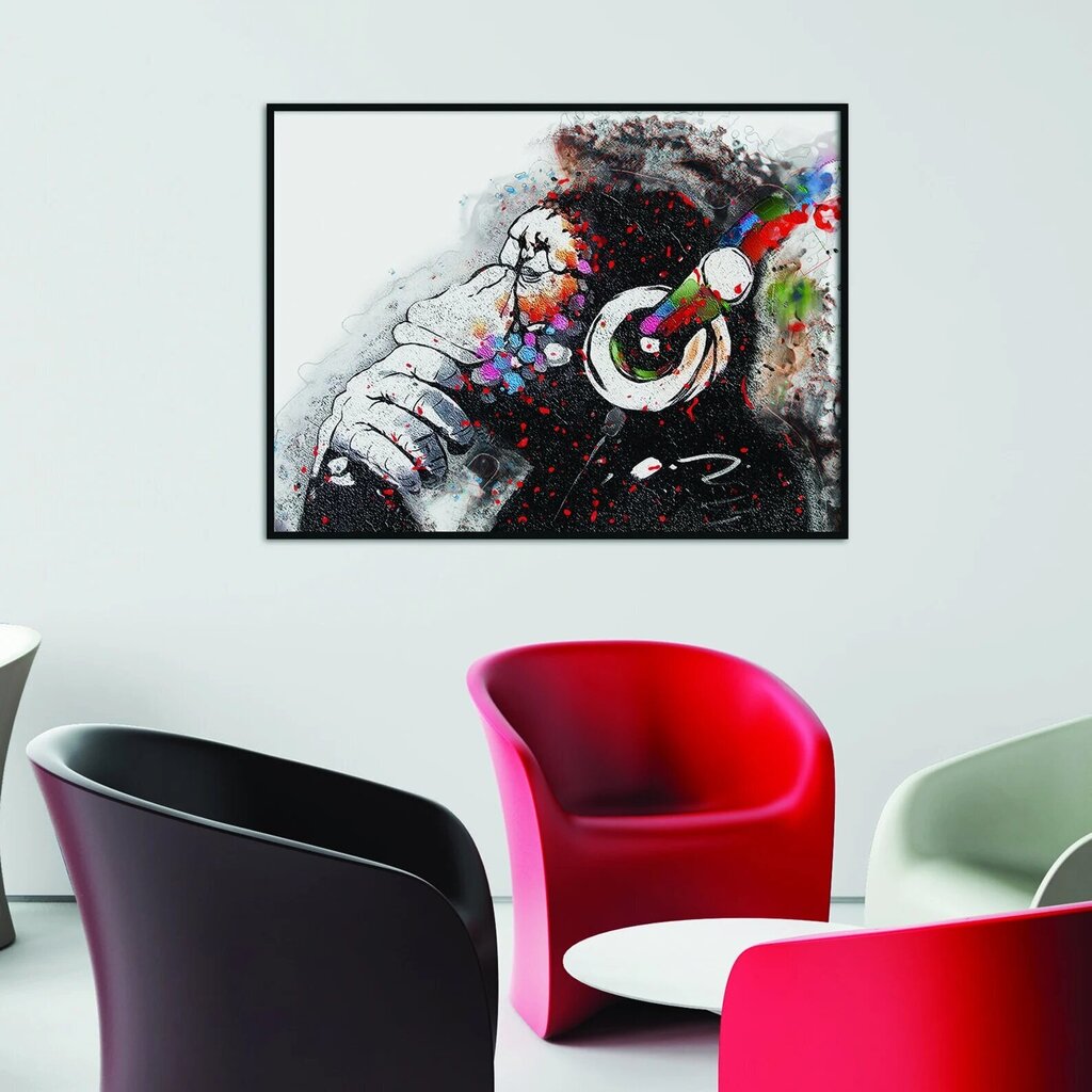Banksyn ajattelija-apina kuulokkeilla -seinäjuliste sisustukseen (100x71cm) hinta ja tiedot | Sisustustarrat | hobbyhall.fi