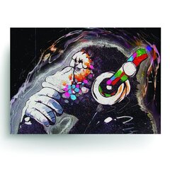Banksyn seinäjuliste graffitilla - Mietiskelevä apina kuulokkeissa - Sisustus - 100 x 71 cm hinta ja tiedot | Sisustustarrat | hobbyhall.fi