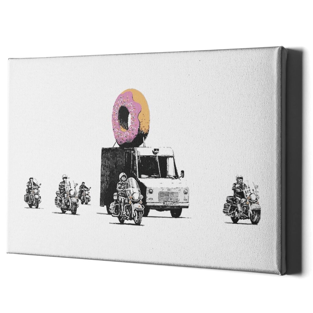 Suuri seinäkangas Banksy Graffiti Donitsiauto sisustus - 120 x 78 cm hinta ja tiedot | Sisustustarrat | hobbyhall.fi