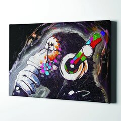Banksyn seinäpainettu kangasgraffiti: Ajatteleva apina kuulokkeissa abstraktilla taustalla - 100 x 60 cm - Sisustuskoriste. hinta ja tiedot | Sisustustarrat | hobbyhall.fi