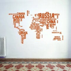Suuri oranssi maailmankartta ja maat seinätarra - 140 x 76 cm - Sisustustarra. hinta ja tiedot | Sisustustarrat | hobbyhall.fi