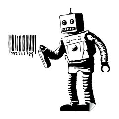 Banksyn robotti ja viivakoodi -vinyylikoriste 100x100 cm sisustukseen hinta ja tiedot | Sisustustarrat | hobbyhall.fi