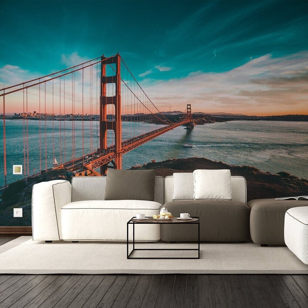 Kalifornian silta Kultaiset portit auringonlaskun taustalla - valokuvatapetti kauniilla maisemalla San Franciscosta - sisustus 390 x 280 cm. hinta ja tiedot | Sisustustarrat | hobbyhall.fi