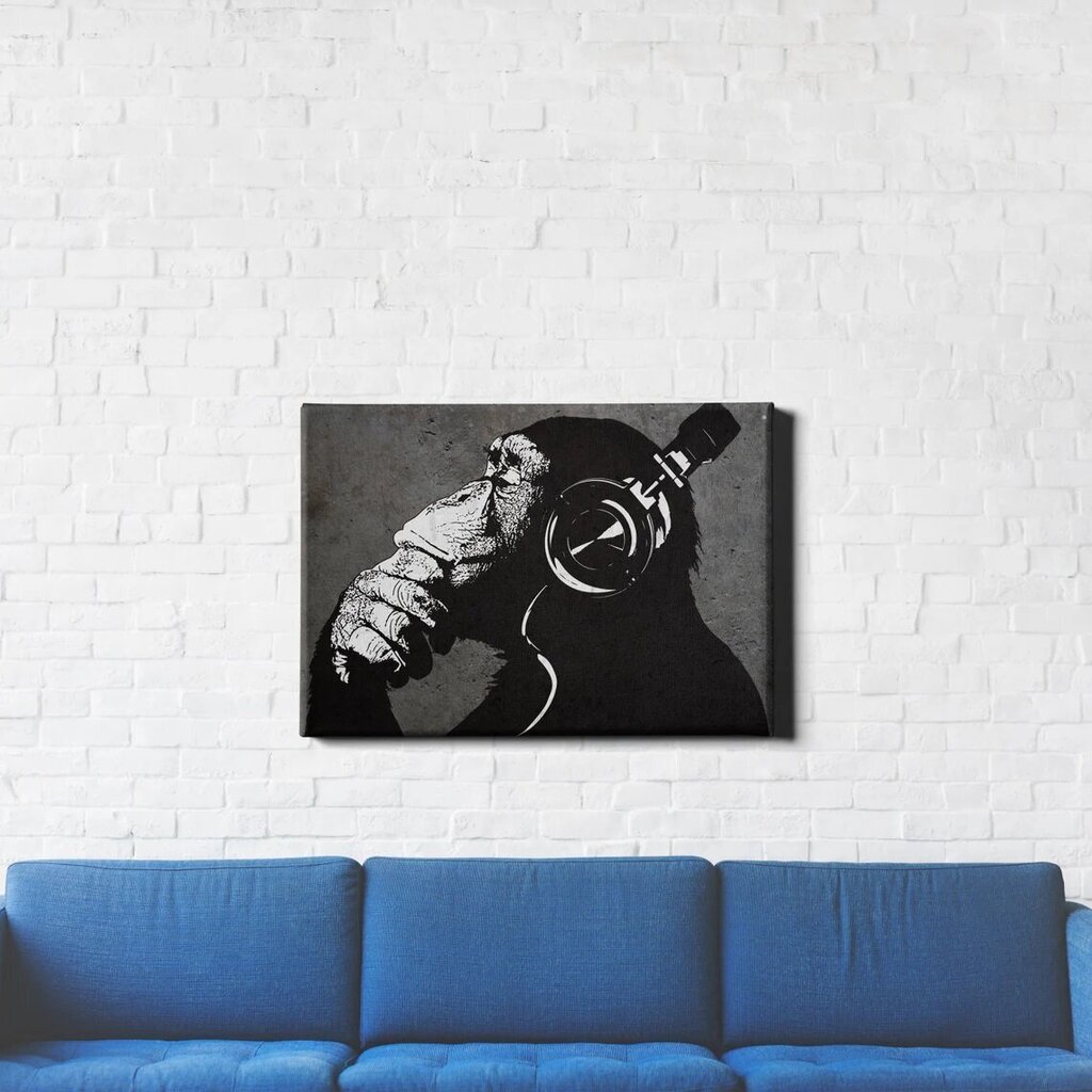 Banksyn Dj-apina mustissa kuulokkeissa -seinäkangasgrafiitti sisustus 60 x 40 cm hinta ja tiedot | Taulut | hobbyhall.fi