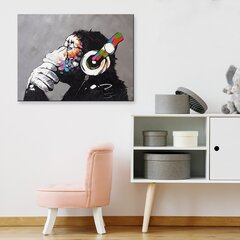Banksyn seinäkangas Monkey in Headphones -graffitilla, sisustuksen koristelu, 78 x 50 cm hinta ja tiedot | Decords Huonekalut ja sisustus | hobbyhall.fi