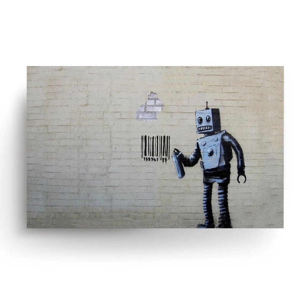Banksyn seinäjuliste graffitilla - Robotti viivakoodilla - sisustuksen koristelu - 60 x 43 cm hinta ja tiedot | Taulut | hobbyhall.fi