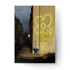 Banksyn seinäjuliste graffitilla - Keltainen kukka sisustusdekorina - 60 x 43 cm hinta ja tiedot | Taulut | hobbyhall.fi