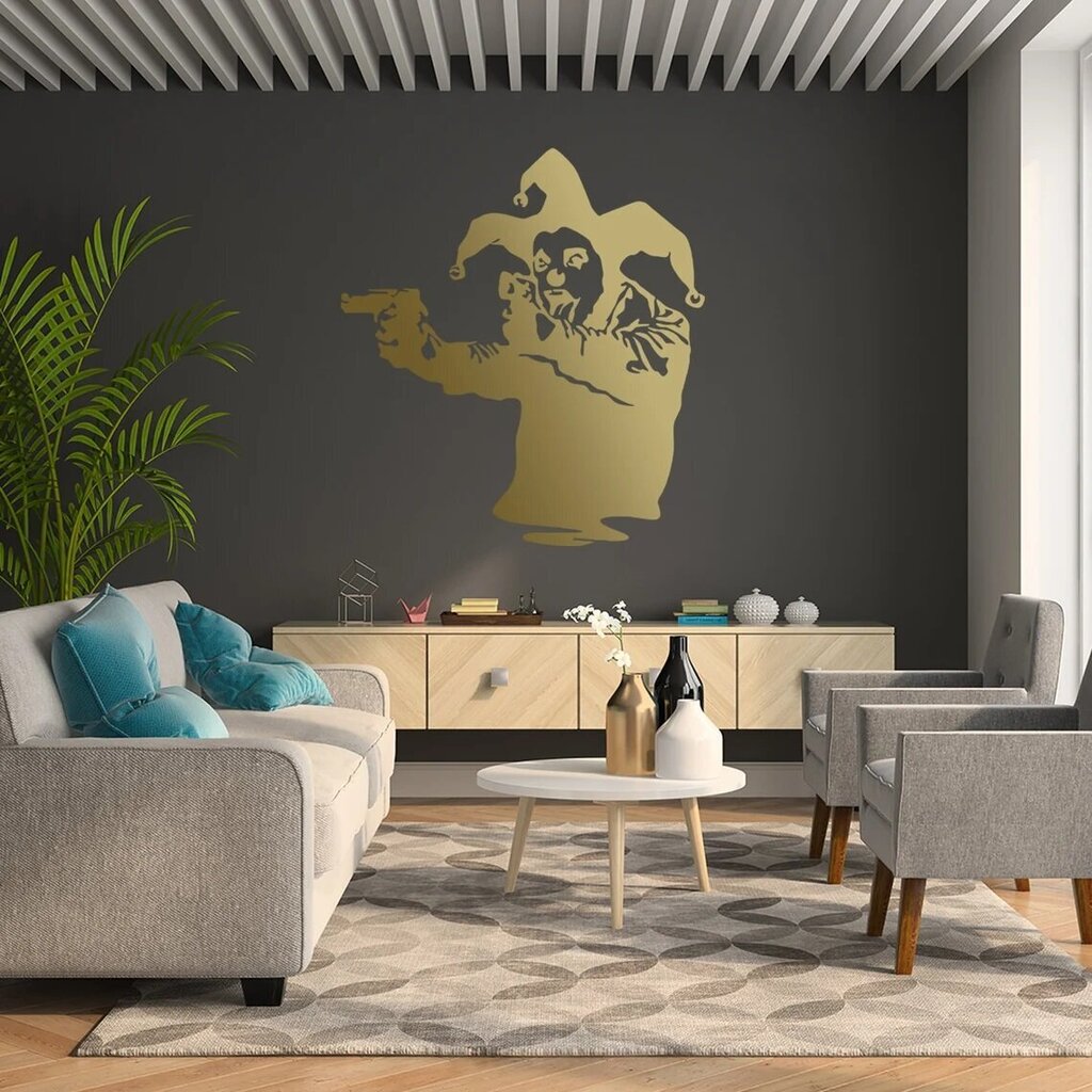 Vinyyli kultainen tarra Banksyn Jokeri aseella sisustus - 100 x 91 cm hinta ja tiedot | Sisustustarrat | hobbyhall.fi