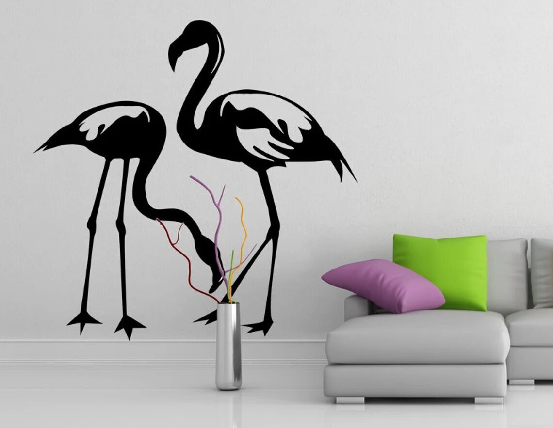 Musta flamingo seinätarra linnuilla - sisustustarra 100x100 cm hinta ja tiedot | Sisustustarrat | hobbyhall.fi