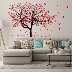 Vinyyli seinätarra Punaisilla lehdillä koristeltu puu - sisustuselementti 129 x 180 cm hinta ja tiedot | Sisustustarrat | hobbyhall.fi