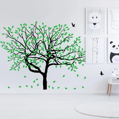 Vinyyli seinätarra Linnut, Vihreälehtinen puu Sisustustarra - 129 x 180 cm hinta ja tiedot | Sisustustarrat | hobbyhall.fi