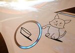 Nälkäinen kissa vinylitarra auton polttoainesäiliöön - Hauska koriste autoon - 20 x 20 cm