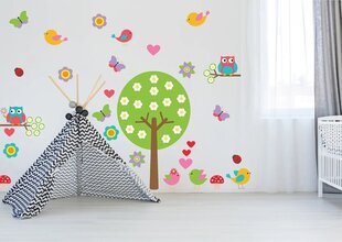 Vinyyli seinätarra - Suuri puu, linnut, perhoset ja kukat - Lastenhuoneen sisustus - 120 cm hinta ja tiedot | Sisustustarrat | hobbyhall.fi