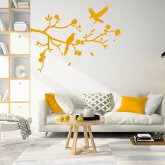 Vinyyli keltainen seinätarra Puunoksat ja linnut Kasvitieteellinen sisustus - 100 x 76 cm hinta ja tiedot | Sisustustarrat | hobbyhall.fi