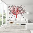 Vinyyli seinätarra Linnut, Punainen puu mustilla lehdillä Sisustustarra - 129 x 180 cm