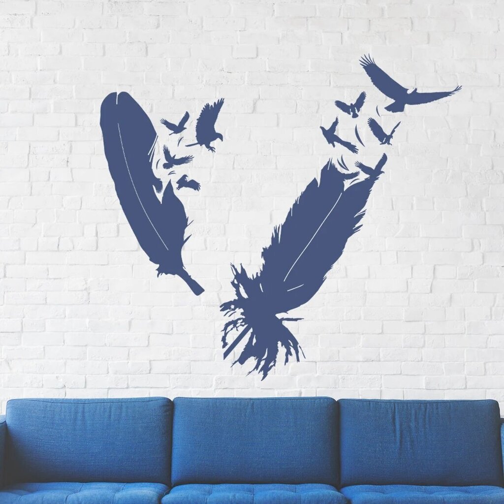Vinyyli seinätarra Siniset höyhenet ja linnut Sisustus - 100 x 91 cm hinta ja tiedot | Sisustustarrat | hobbyhall.fi