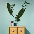 Vinyylikuvio vihreä siivekkäillä höyhenillä ja linnuilla - 100 x 91 cm