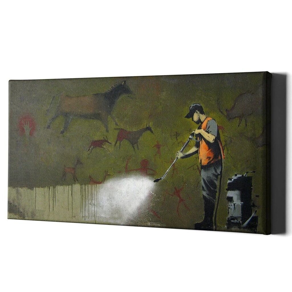 Banksyn katutaiteen siivooja seinäkangas - sisustuksen koristelu 40 x 60 cm hinta ja tiedot | Sisustustarrat | hobbyhall.fi