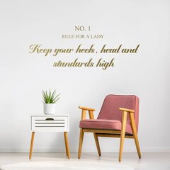 Kultainen seinätarra "Lady's Rule" sisustusteksti 140x55cm - Vinyliteksti kotiin, toimistoon ja lahjaksi. hinta ja tiedot | Sisustustarrat | hobbyhall.fi