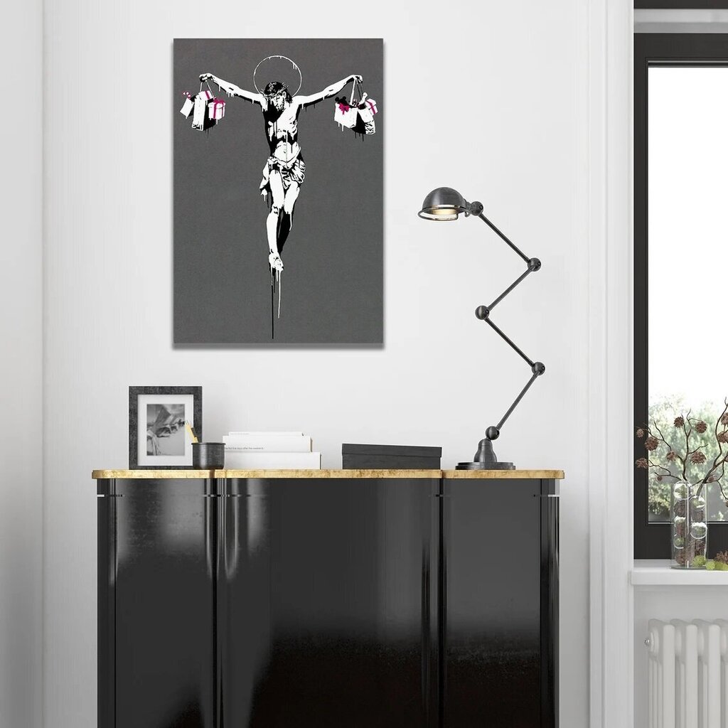 Banksyn seinäkangas Shopping Jesus -graffitilla, tyylikäs sisustus - 100 x 60 cm hinta ja tiedot | Taulut | hobbyhall.fi