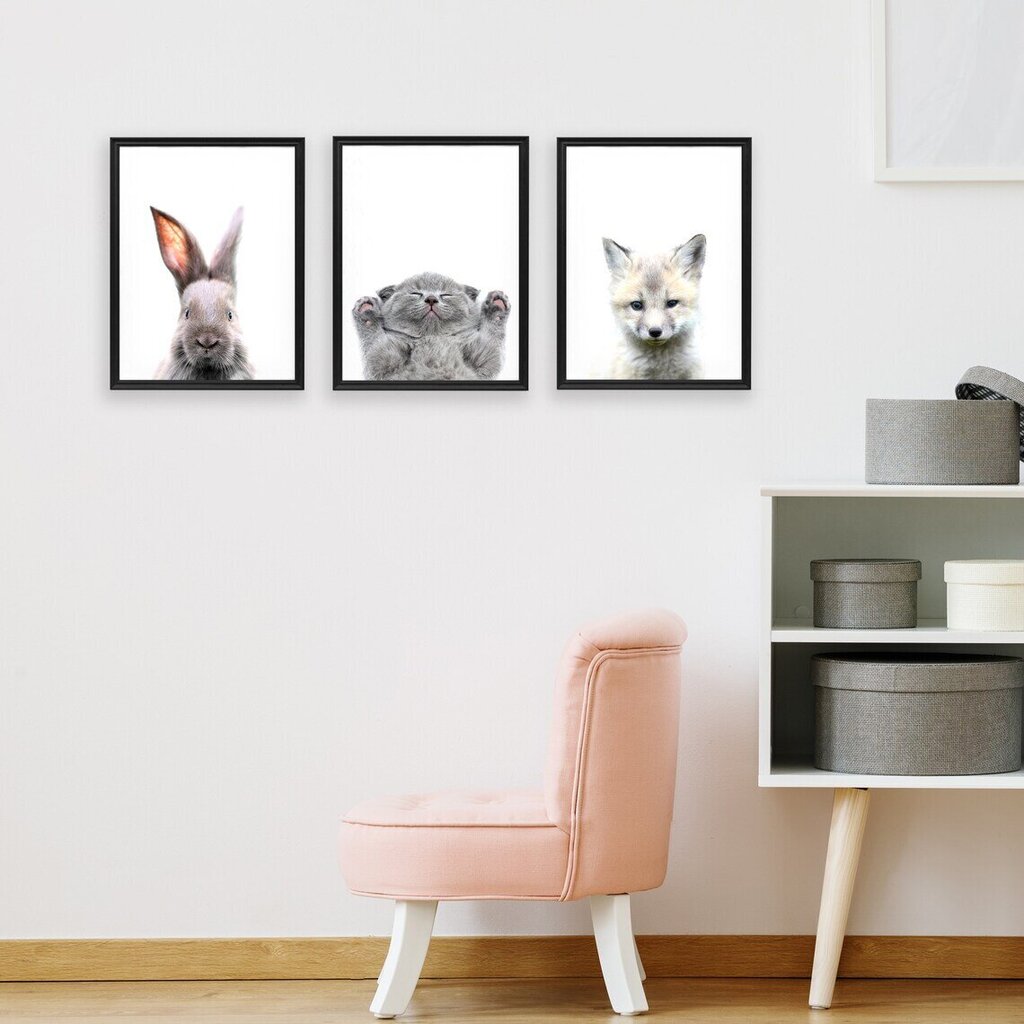 Pienet eläimet söpöillä julisteilla - sisustus lastenhuoneeseen (3 kpl, 45 x 32 cm) hinta ja tiedot | Taulut | hobbyhall.fi