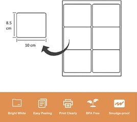 Valkoiset suorakulmiotarrat / etiketit tulostamiseen - 1 arkki (6 kpl) hinta ja tiedot | Toimistotarvikkeet | hobbyhall.fi