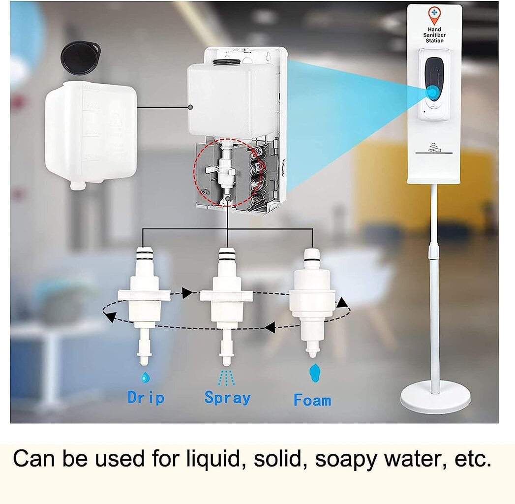 NICEME desinfiointiaineannostelija, kosketukseton, telineellä, 1000 ml, korkeussäädettävä, valkoinen hinta ja tiedot | Kylpyhuoneen sisustus | hobbyhall.fi