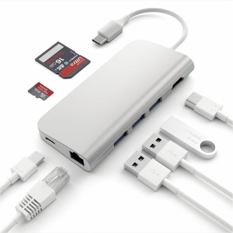 Satechi USB Jagaja Satechi USB-C Multi-Port 4K GB Ethernet USB hub hinta ja tiedot | Adapterit | hobbyhall.fi