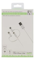 Deltaco IPLH-180, USB-C, Micro USB, Lightning , 0.5m hinta ja tiedot | Puhelinkaapelit | hobbyhall.fi