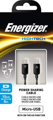 Energizer Hightech Micro-USB Power Sharing kaapeli 15cm (C12MCMCABK4), musta hinta ja tiedot | Puhelinkaapelit | hobbyhall.fi