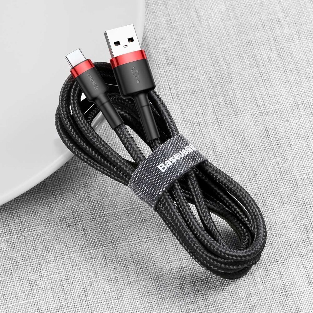 Salaman latauskaapeli Baseus Cafule CATKLF-C91 USB-C, 3A / PD / QC 3.0 / 200 cm, musta hinta ja tiedot | Puhelinkaapelit | hobbyhall.fi