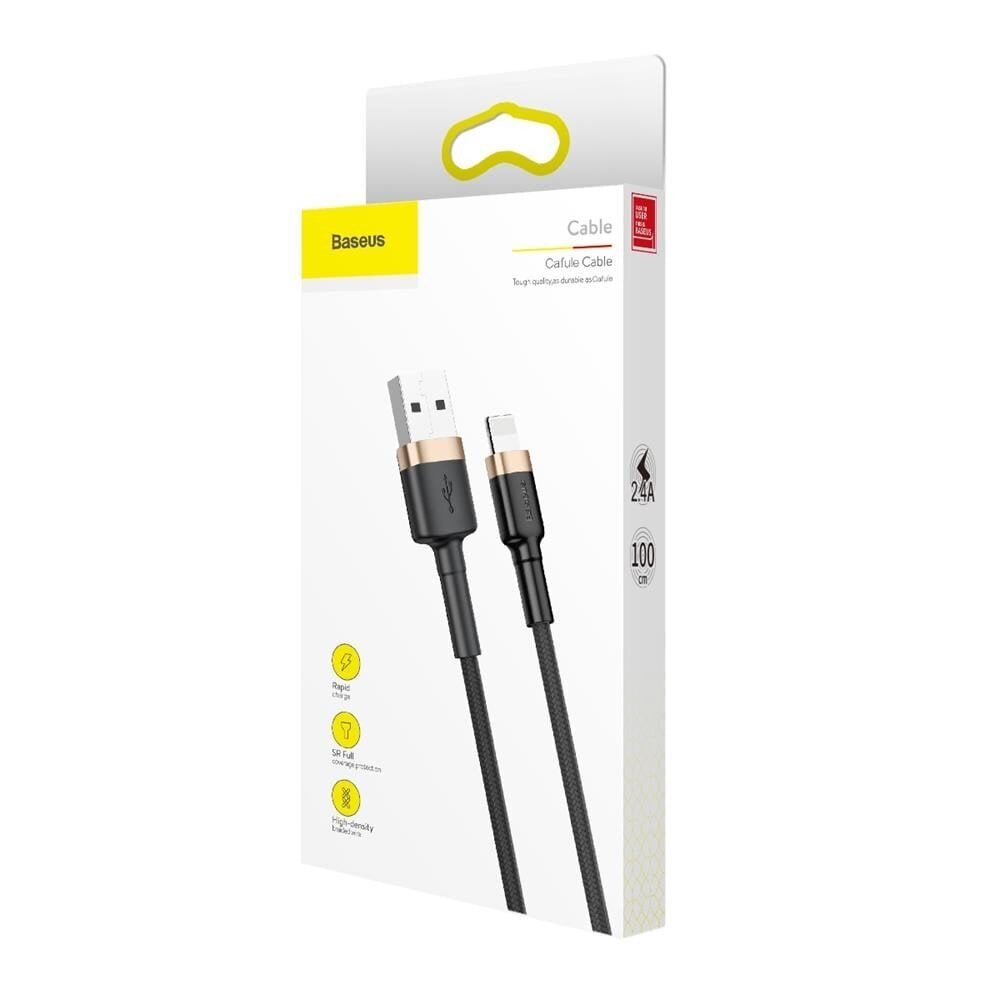 Kaapelijalusta USB kestävä nylon punottu usb / Lightning Qc3.0 2.4A 1m, musta / kulta CALKLF-BV1 hinta ja tiedot | Puhelinkaapelit | hobbyhall.fi