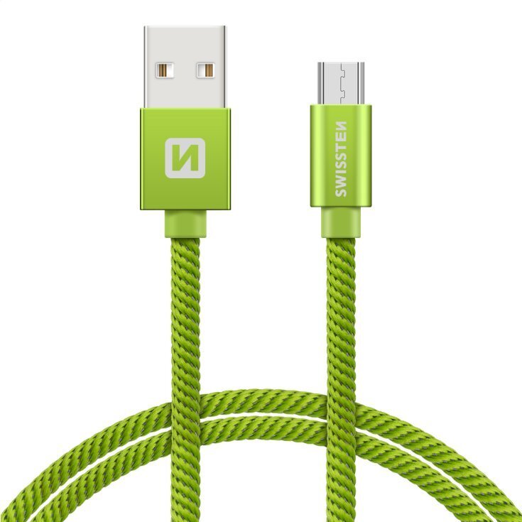 Swissten Textile Universal Micro USB Data and Charging Cable 2m Green hinta ja tiedot | Puhelinkaapelit | hobbyhall.fi