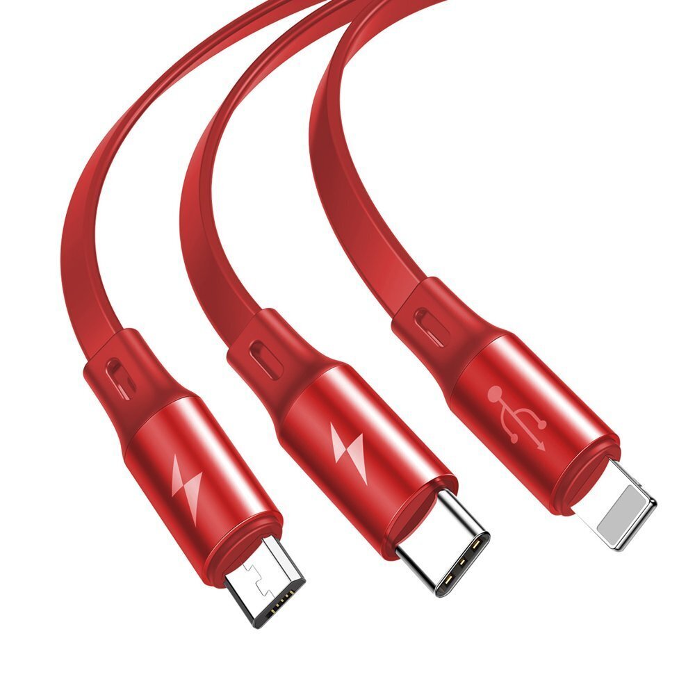 Baseus USB - micro USB / Lightning / USB-C kaapeli, 1,2 m, punainen hinta ja tiedot | Puhelinkaapelit | hobbyhall.fi