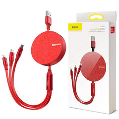 Baseus USB - micro USB / Lightning / USB-C kaapeli, 1,2 m, punainen hinta ja tiedot | Puhelinkaapelit | hobbyhall.fi