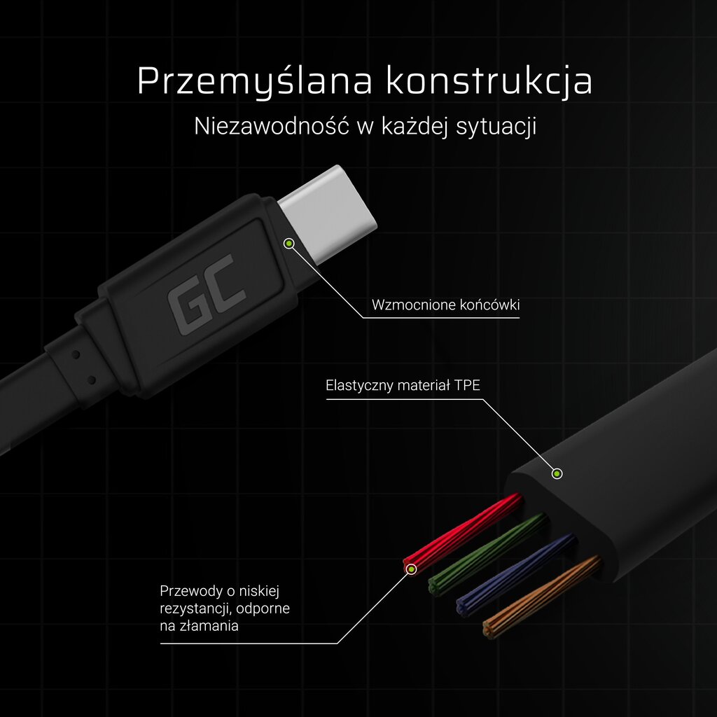 Pikalaturi Green Cell USB / USB-C, 25 cm hinta ja tiedot | Puhelinkaapelit | hobbyhall.fi