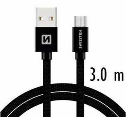 Swissten Textile Quick Charge Universal Micro USB Data and Charging Cable 3.0m Black hinta ja tiedot | Puhelinkaapelit | hobbyhall.fi