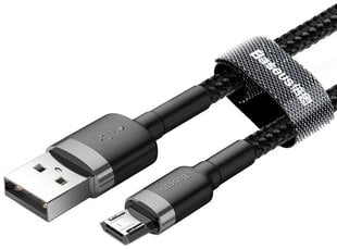 Kaapeli Baseus USB kestävä nylon punottu johto Usb / Micro Usb 2A 3m, musta/harmaa (Camklf-Hg1) hinta ja tiedot | Puhelinkaapelit | hobbyhall.fi