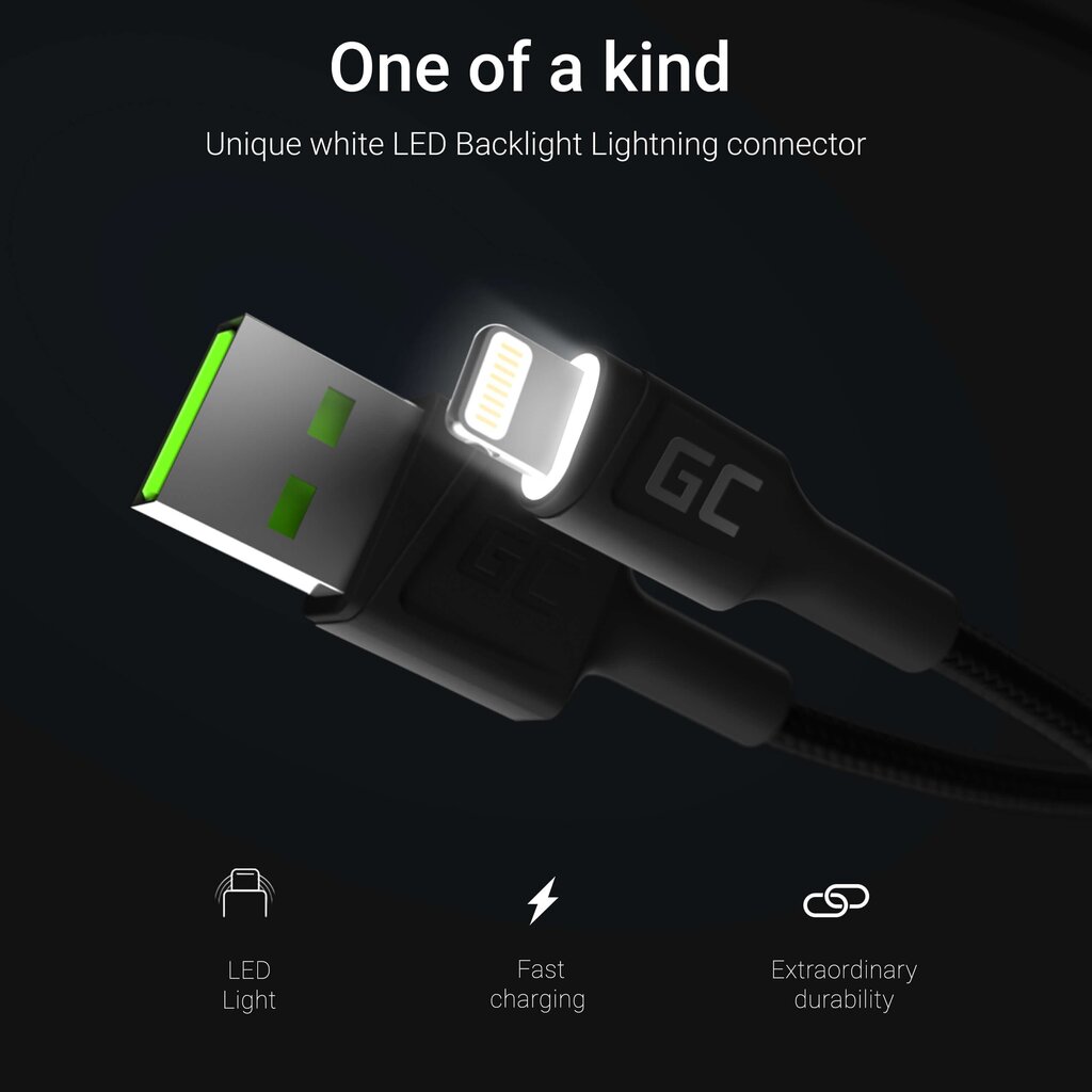 Green Cell KABGC05, USB - Lightning, 1.2m hinta ja tiedot | Puhelinkaapelit | hobbyhall.fi