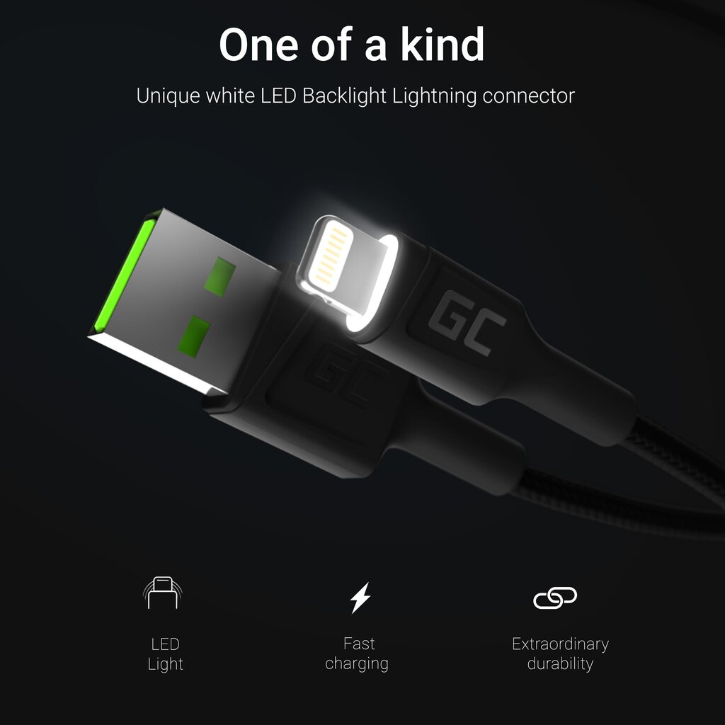 Green Cell KABGC12, USB - Lightning, 2m hinta ja tiedot | Puhelinkaapelit | hobbyhall.fi