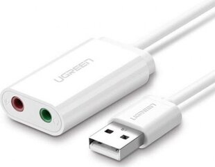 Sovitin USB Ugreen 2.0 - 3.5 mm minijakki (US205 30143), valkoinen. hinta ja tiedot | Adapterit | hobbyhall.fi