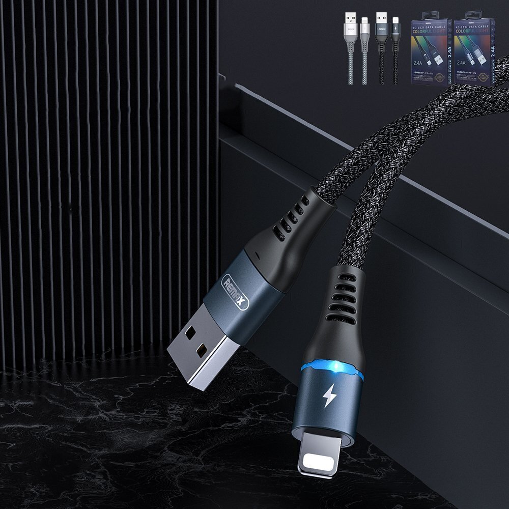 Remax kaapeli Durable Nylon Braided, USB - Lightning, 1 m, musta hinta ja tiedot | Puhelinkaapelit | hobbyhall.fi